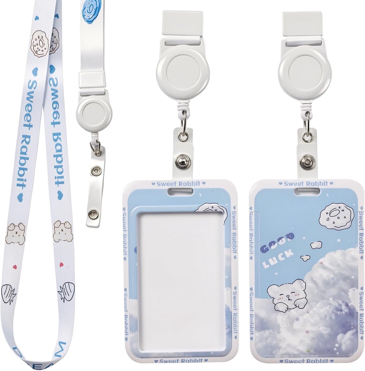 2 sets schattige ID-kaarthoes met koord, transparante kaarthoezen, kaarthouder ID-kaarthouder, intrekbare - ShopVlot
