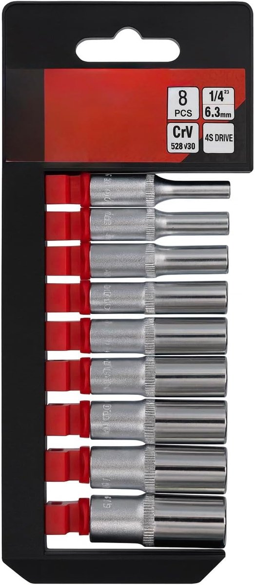 Long Socket Wrench Set 8 Pcs. 1/4 Inch Long 5.5-13 mm AS-Drive System Long Caps for Hard to Access Areas - ShopVlot