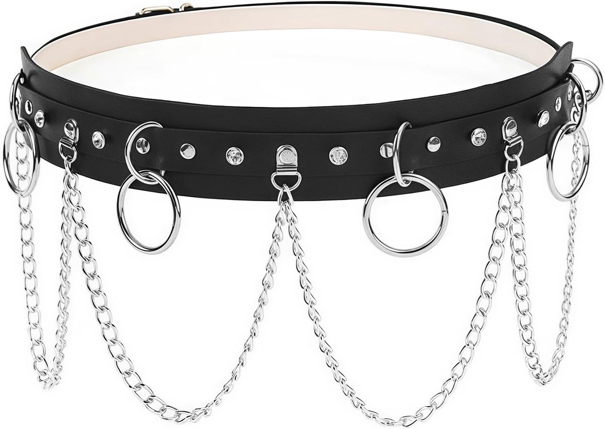 Brede punkketting riem voor dames, riem met hart- en ringhangers, rockabilly-gothic-stijl, alternatief modeaccessoire - ShopVlot