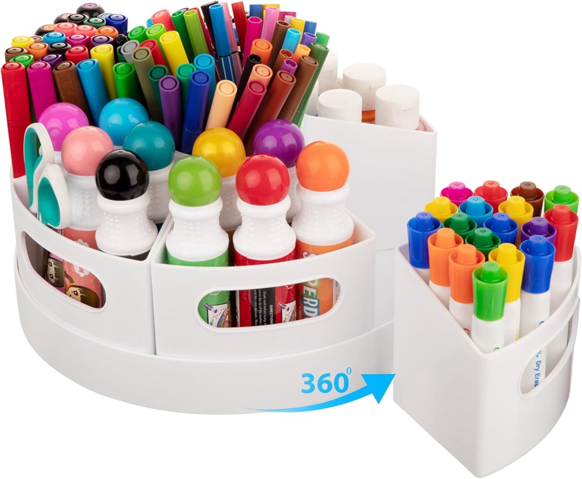 SnelShoppen - 360° Draaiende Pennenhouder voor Bureau, 7 Compartimenten Opslag Organizer, Markers en Potloden Houder voor Kantoor, Klaslokaal, Thuison