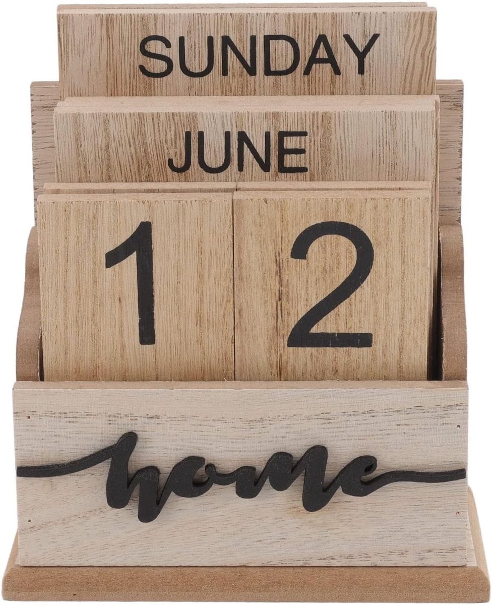 Retro Houten Perpetuele Desk Kalender - Vintage Blok Kalender met Antieke Nativiteit en Advent Thema, Perfect voor Bureau Decoratie