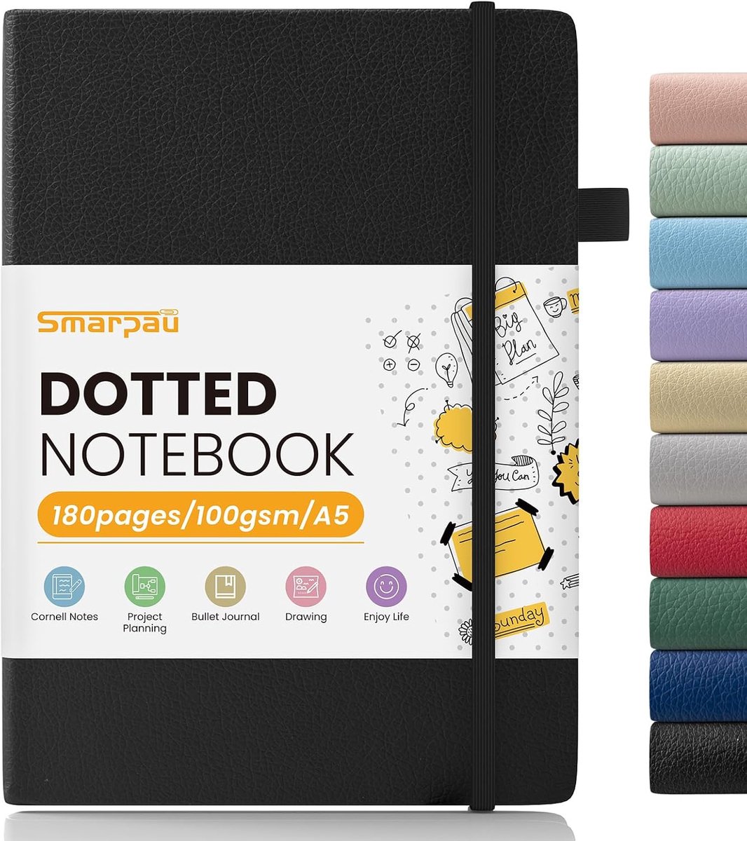 SnelShoppen - Notitieboek A5 Bullet Journal Dotted, 180 Pagina's, 100 g/m² Premium Papier, Dagboek voor Creatieve Geesten, Perfect voor School, Werk e