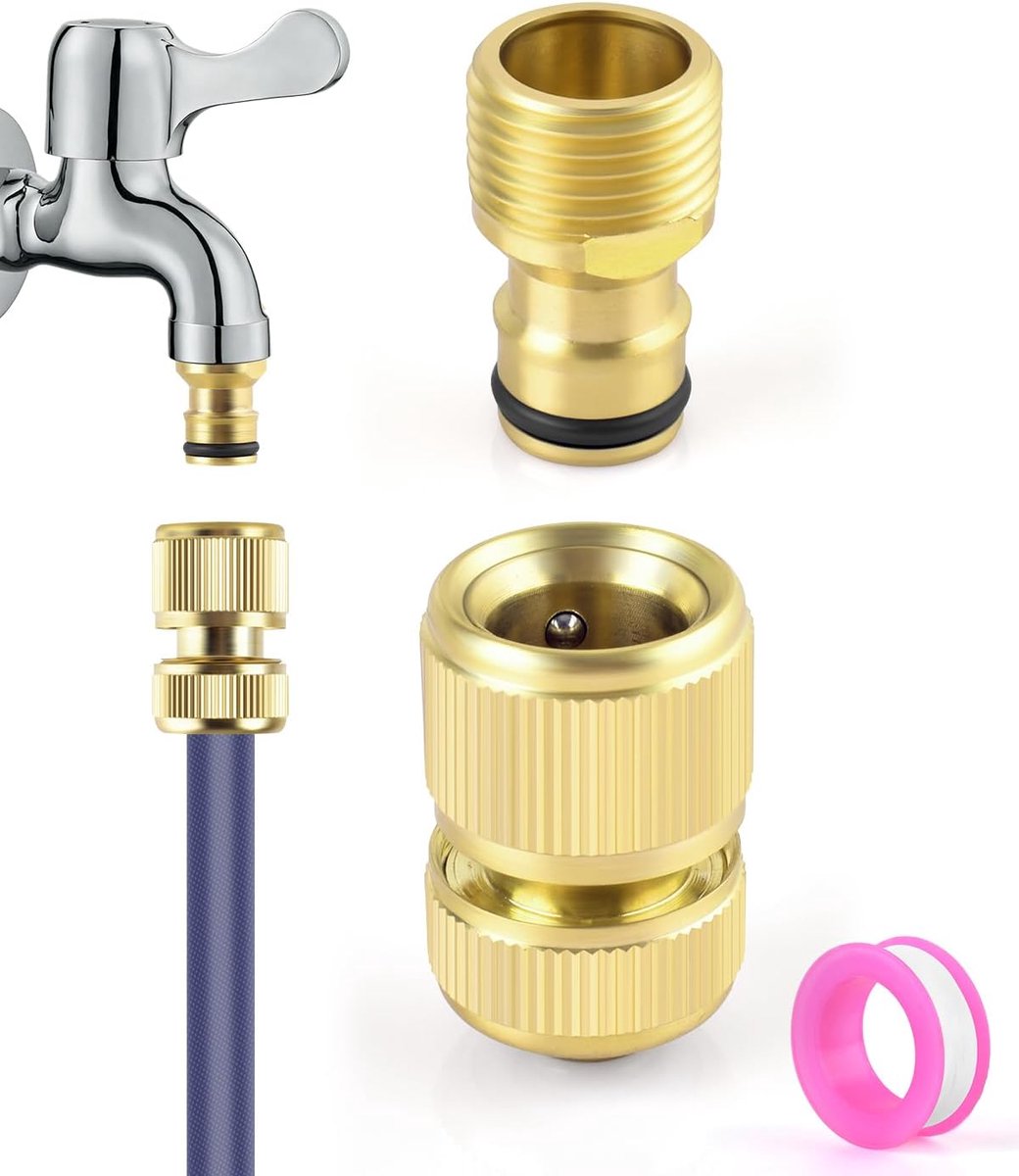 Slangkoppelingset 1/2 inch - messing snelkoppelingen - schroefdraadadapter - geschikt voor tuinslangen - SnelShoppen