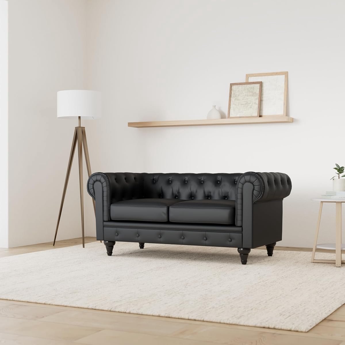Chesterfield bankstel 'Aliza' - 157 x 82 x 70 cm (2-zits) - Zwart - Industrohome