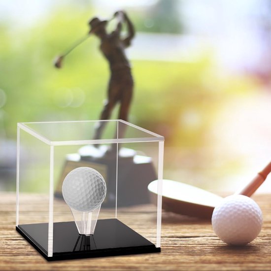 Dailygoods- Golfbalhouder Transparante Vitrine - Acryl Display - Vierkante Houder - Zwarte Basis - 76x76x76mm - Geschikt voor 1 Golfbal van Dailygoods — afbeelding 3