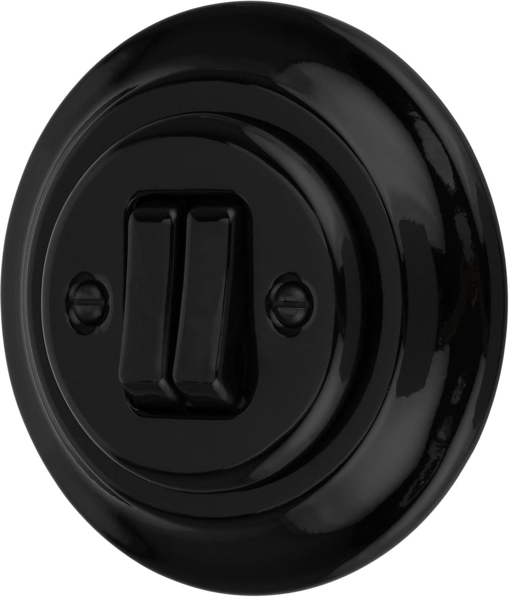 Recessed porcelain retro double button, button 2-gang, All-in-One, series PR1 black - ShopVlot