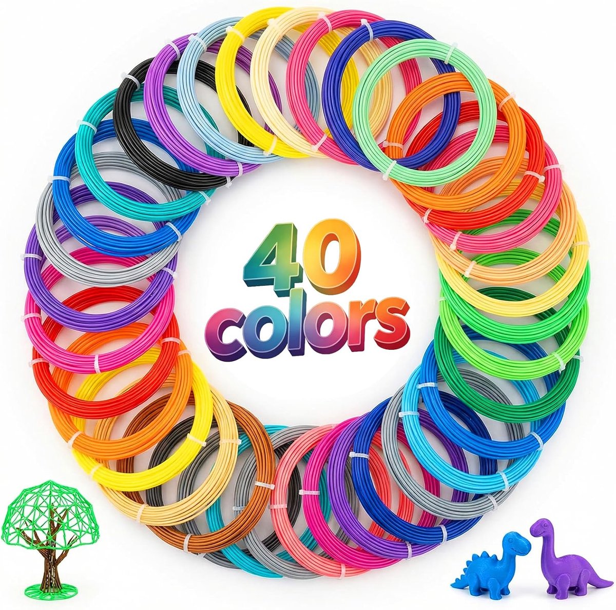 PCL Filament for 3D Pen, 40 Colours, Replacement Filament for 3D Pen, 1.8mm, Total 200m, Low Temperature Melting, Not - ShopVlot