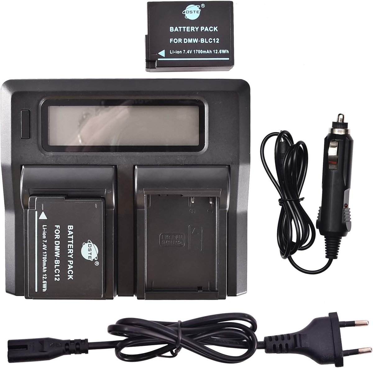 DSTE 2-Pack DMW-BLC12 DMW-BLC12E Replacement Battery + LCD Dual Charger Compatible with Panasonic Lumix DMC-G7 - ShopVlot