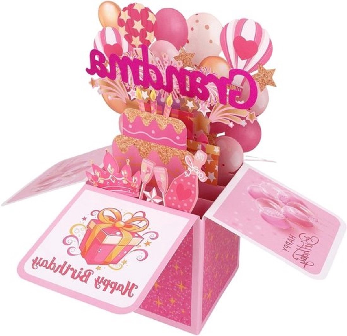 Pop-upverjaardagskaart voor oma - Roze ontwerp - Inclusief envelop en notitiekaart - Hartverwarmend cadeau voor oma - Voor kleindochter en kleinzoon - Voor oma's speciale dag - Feestelijke wenskaart met 3D-effect