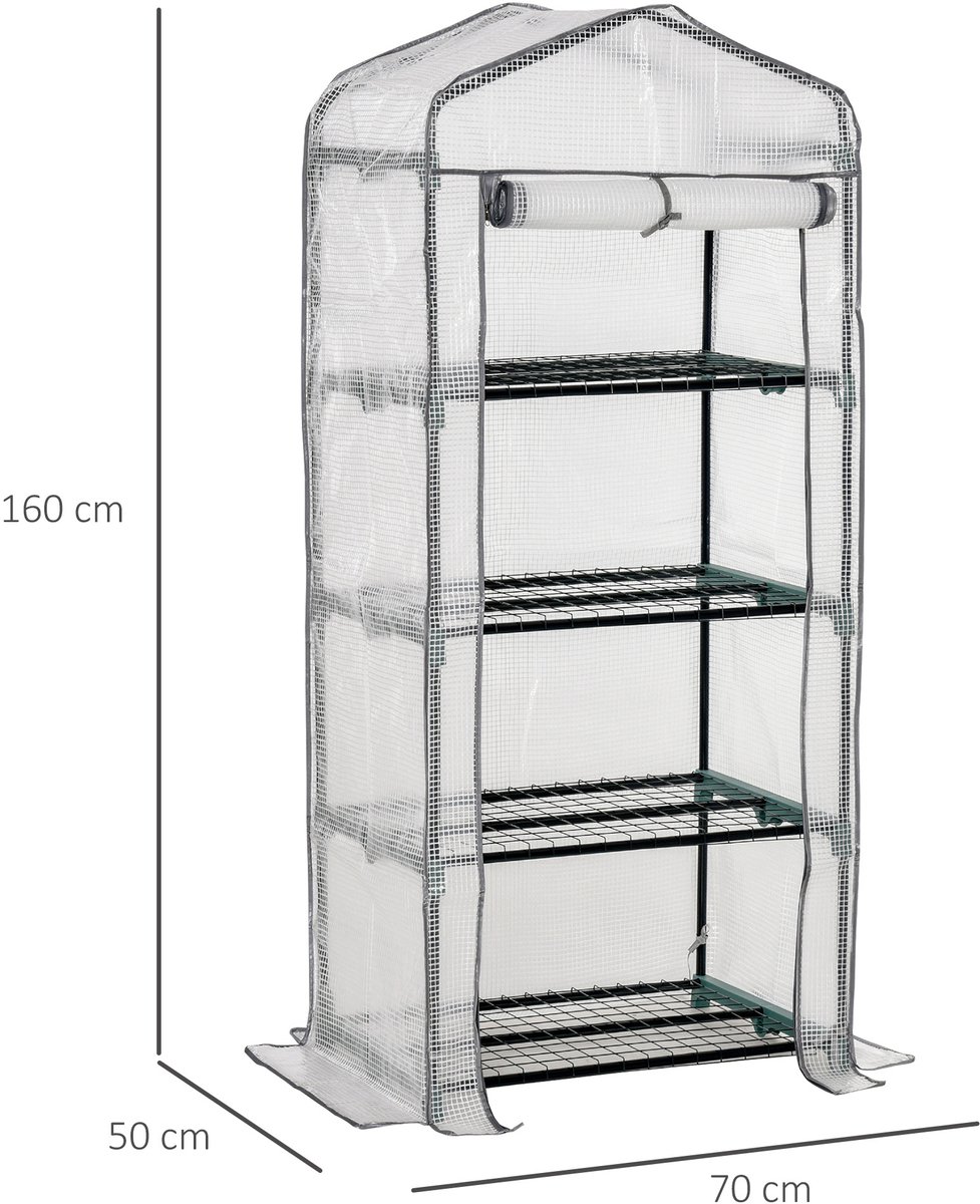 Foliekas- broeikas- minikas- plantenhuis- koude bak- 4 schappen- 70 x 50 x 160 cm- wit – foto 5