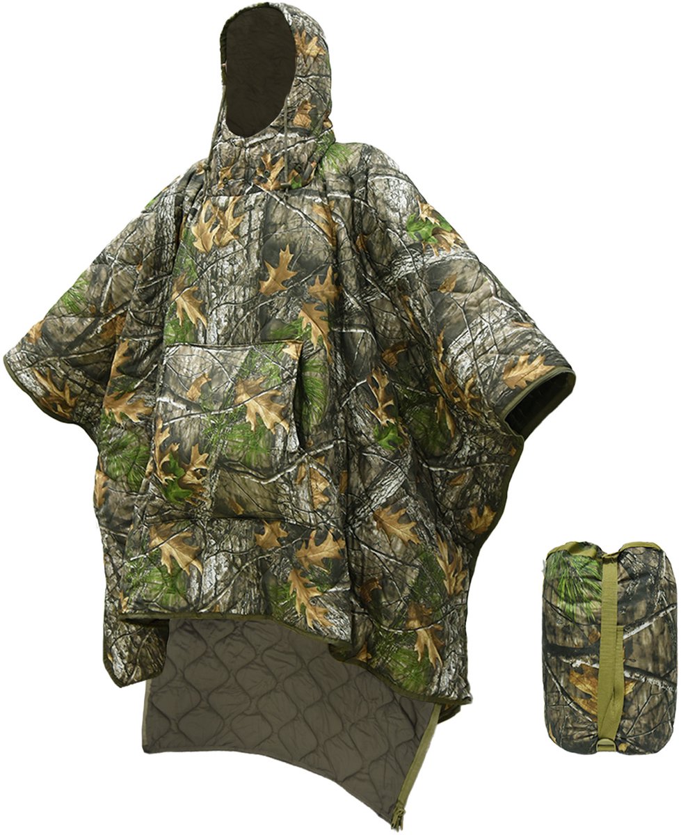 YAGXIG Outdoor Slaapzak - Warme Camouflage Slaapzak - Camouflage Slaapzak in cape-stijl - Met capuchon en zakken - Waterdicht - Geschikt voor kamperen, reizen, survival in de wildernis, jagen en noodgevallen in de auto - 150*200 cm - Camouflage