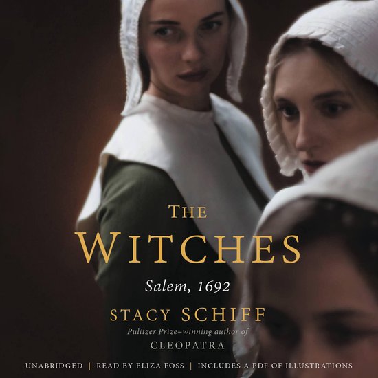 Titel 'The Witches', met de tekst 'Salem, 1692'. Drie vrouwen in witte mutsen en kappen.