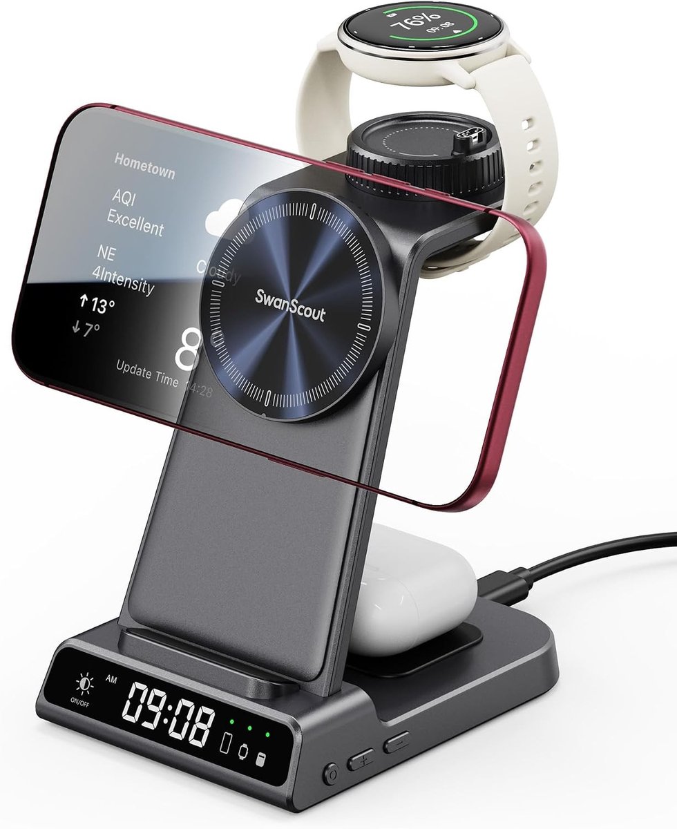 Draadloze Oplader voor Smartwatch en iPhone, Magnetische Snellader voor Efficiënt Opladen