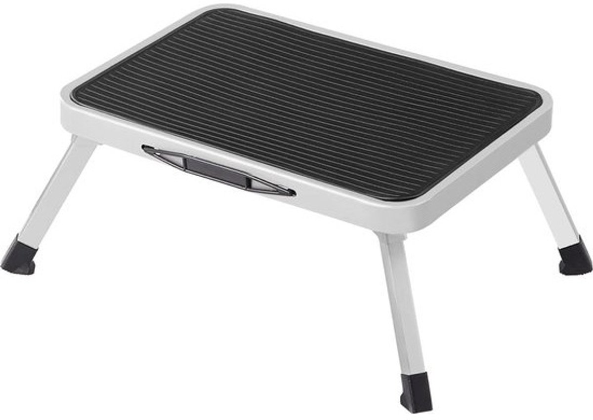 Opvouwbare huishoudtrap - Enkele trap van staal - Antislip tredeoppervlak - Belastbaar tot 150 kg - Wit - GSL01WT