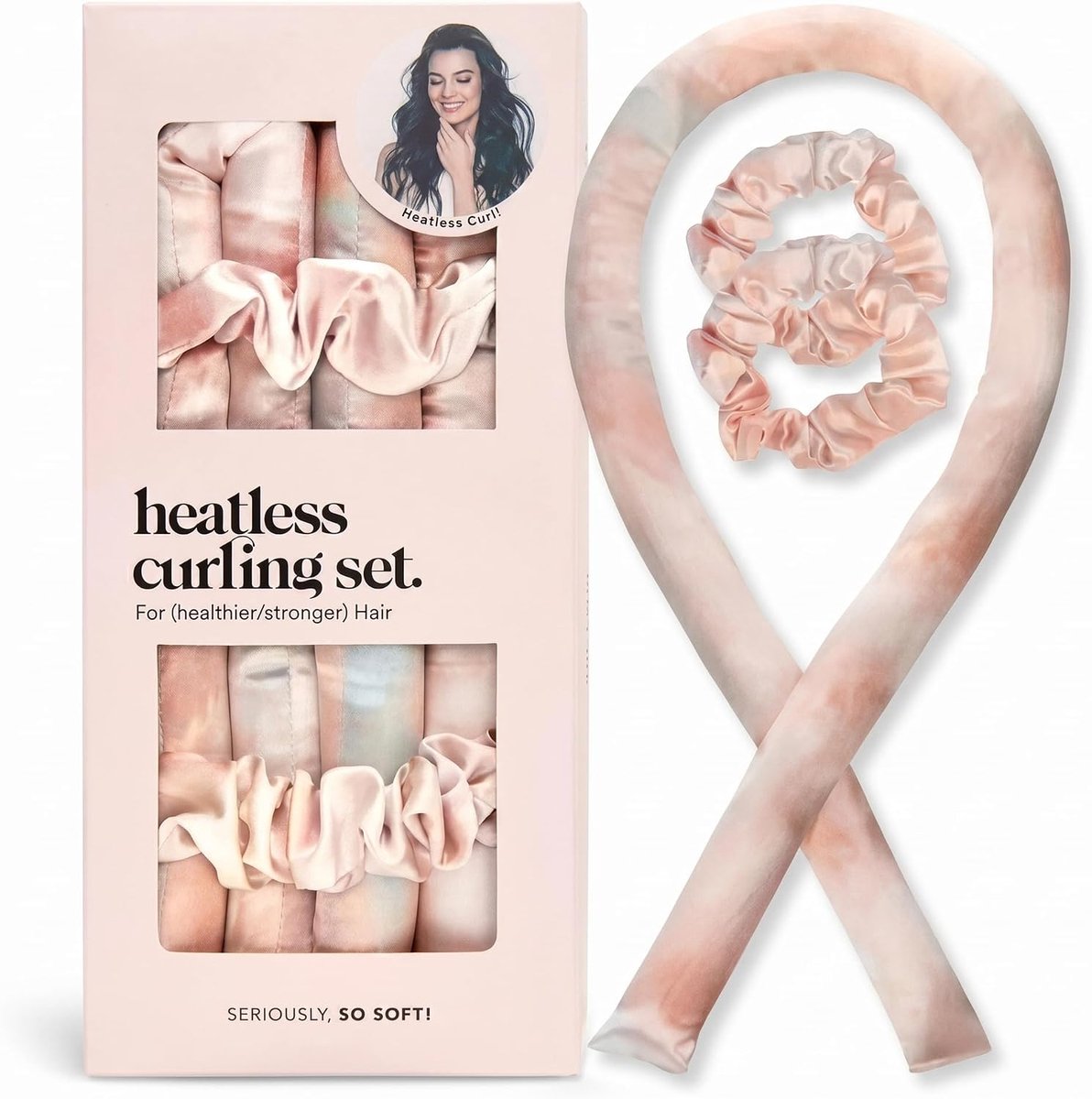 Krulspelden set - hitteloze krullen 's nachts met 86 cm haarkruller en 2 satijnen scrunchies - comfortabele haarkrulspelden om in te slapen voor pluisvrij, geen hitteschade styling