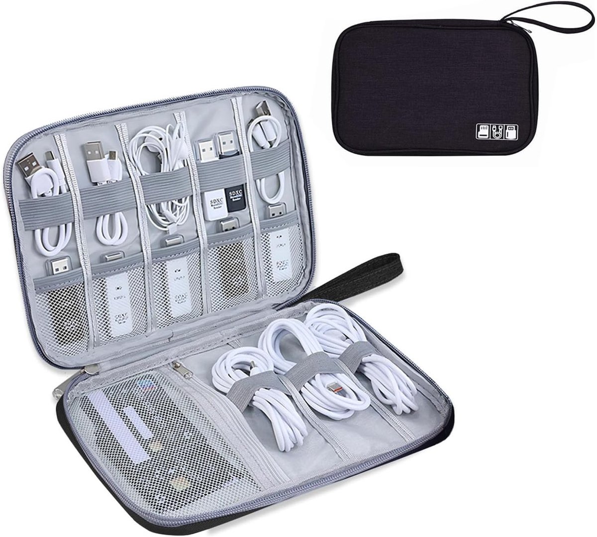 Accessoire Organizer Tas voor Reizigers - Ideaal voor USB Kabels, Drives en Elektronica (Zwart)