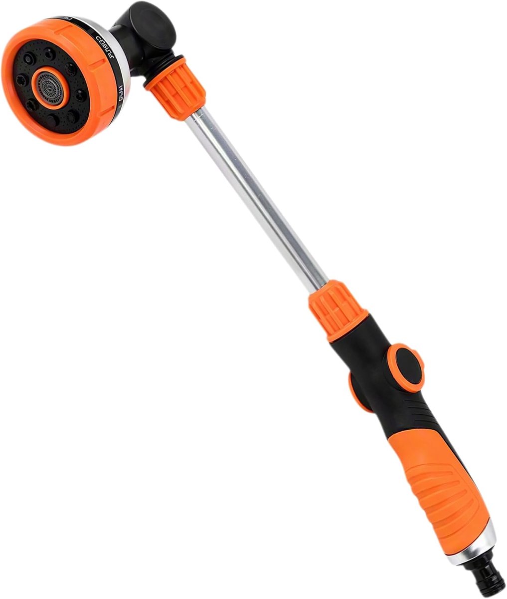 Lang 47 cm, robuuste handdouche tuin met 180° draaibare kop en 8 sproeipatronen, tuinsproeier voor tuin, bedden en autowassen