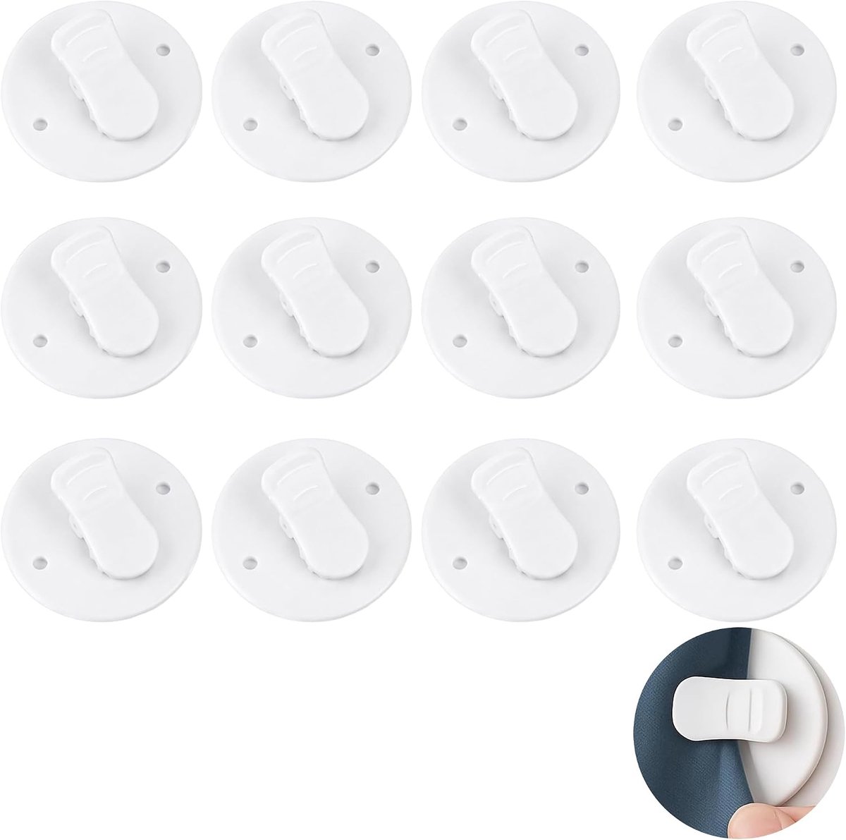 Zelfklevend, 12 stuks, bevestiging douchegordijn, spatbescherming, gordijnklem zonder boren, voor badkamer, glas, tegels, metaal