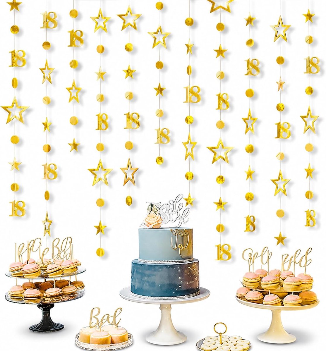 18e verjaardag decoratie gouden slinger - 3M glitter spiegelgoud sterrenslinger met cijfer 18, banner hangdecoratie voor 18 jaar verjaardag party decoratie jongens meisjes