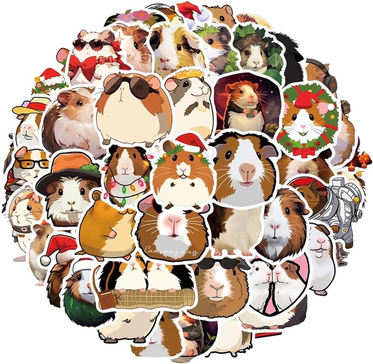 Schattige Cavia Stickers Set van 50 Stuks, Waterdichte Vinyl Cartoon Dieren Stickers voor Koffer, Laptop, Auto en Fiets