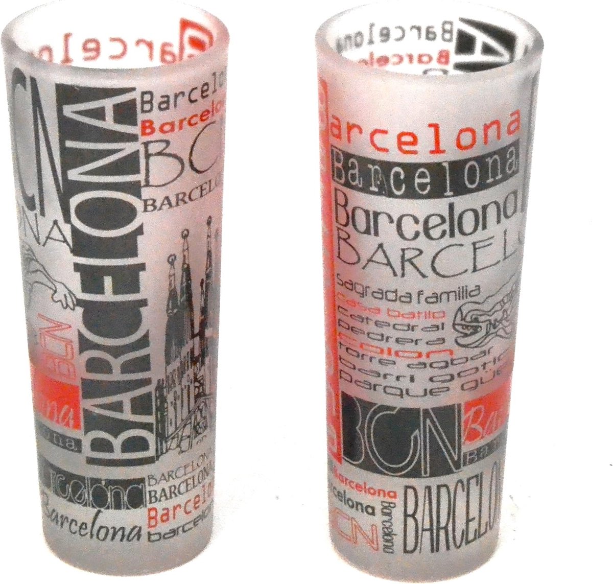 Borrelglazen van Barcelona, melkglas, 50 ml, XXL, met motief Heilige Familie, set van 2, 10,5 cm hoog