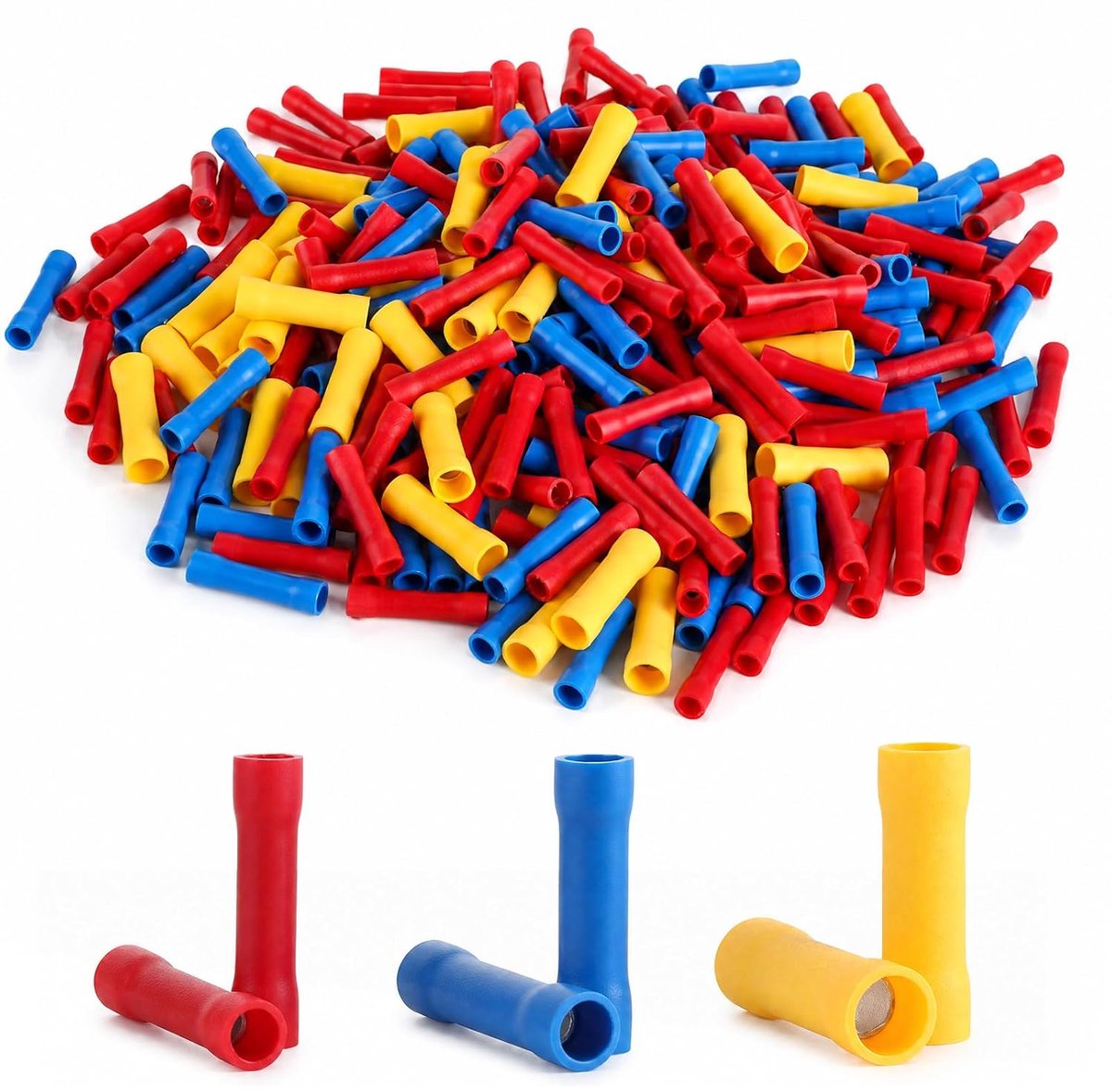 Set van 320 stuks stootverbinders, geïsoleerde krimpverbinders, kabelverbinders, assortiment, elektrische stootverbinders, kabelschoenen, ronde steekhulzen voor kabels van 0,5-6,0 mm², rood, blauw