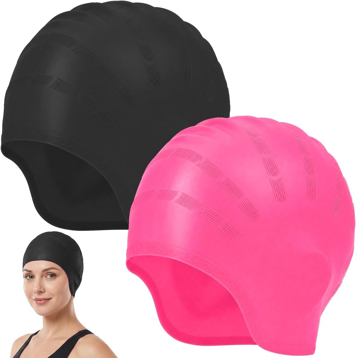 Zwemmutss Waterdicht Lichtgewicht Antislip met 3D Oorbescherming voor Lang en Kort Haar Dames Heren en Jeugd