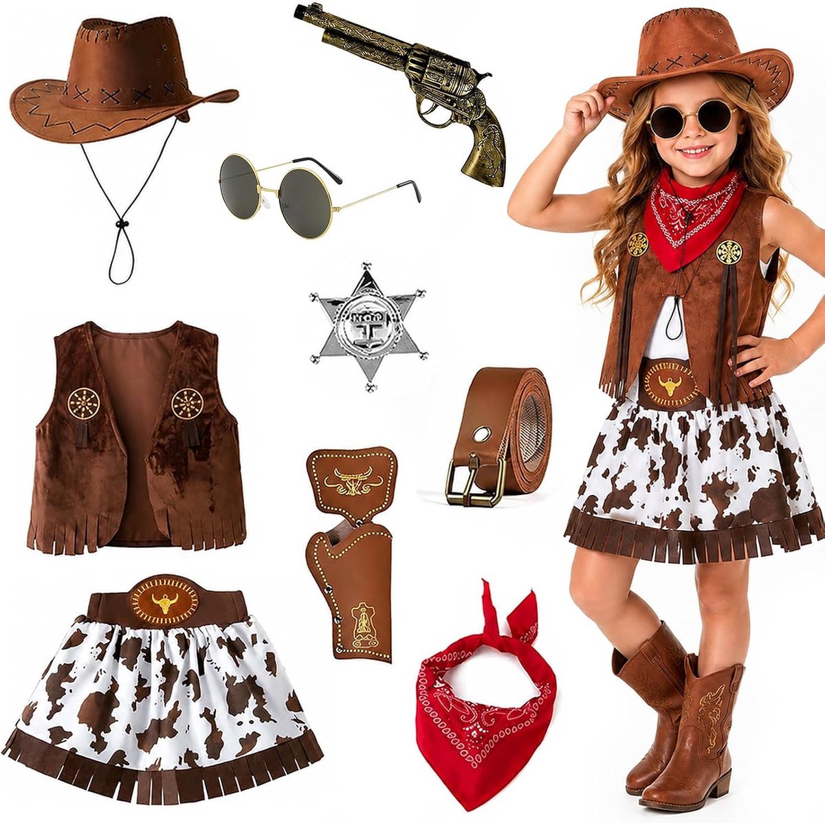 Kleding, verkleedkleding, 9-delig, cowgirl-kostuum