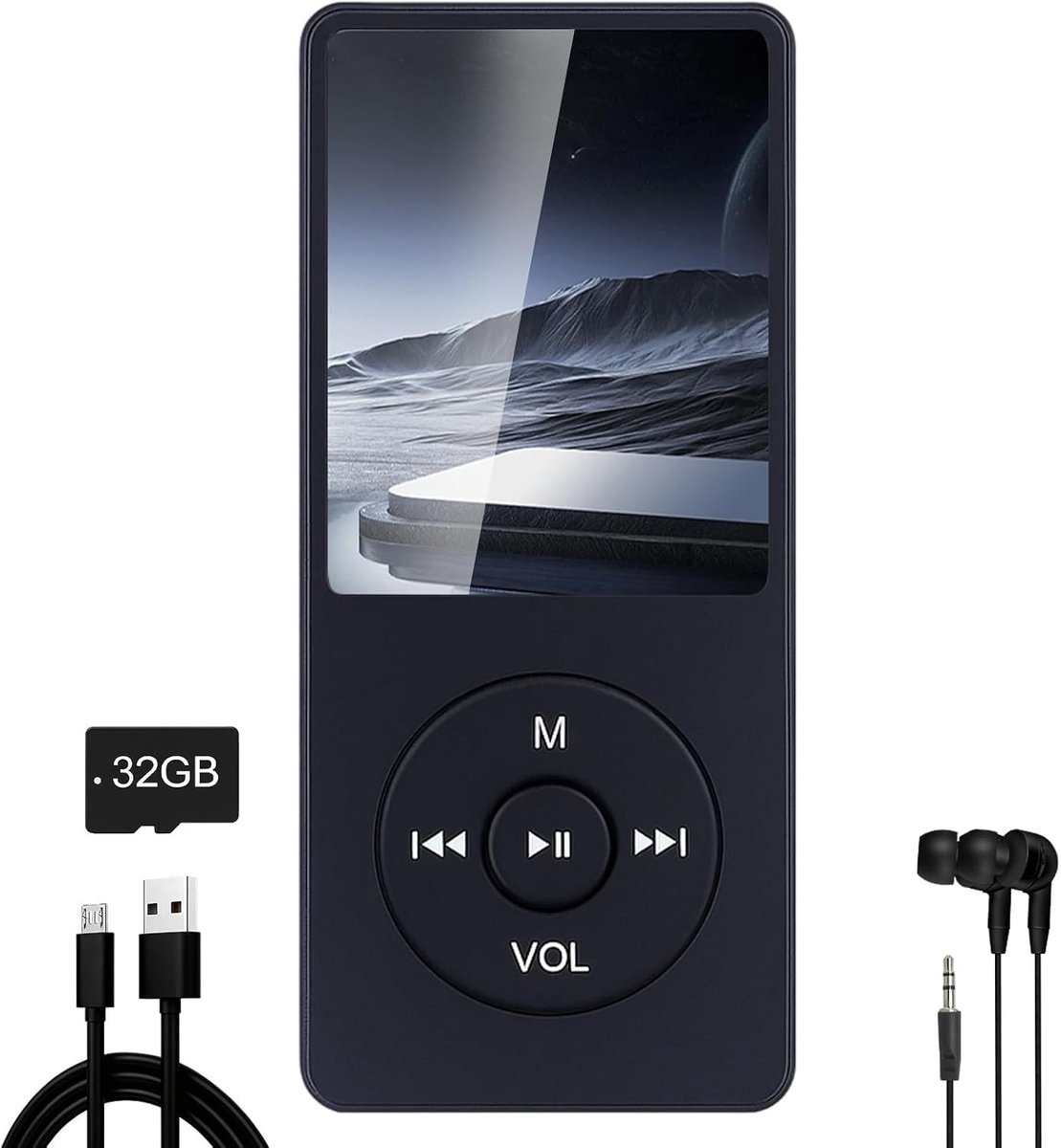Draagbare MP3-speler met 32 GB, Bluetooth 5.3, 1.8 inch kleurenscherm, hoofdtelefoon en luidspreker, ideaal voor kinderen met e-book en opnamefunctie, ondersteunt tot 128 GB uitbreidbaar geheugen