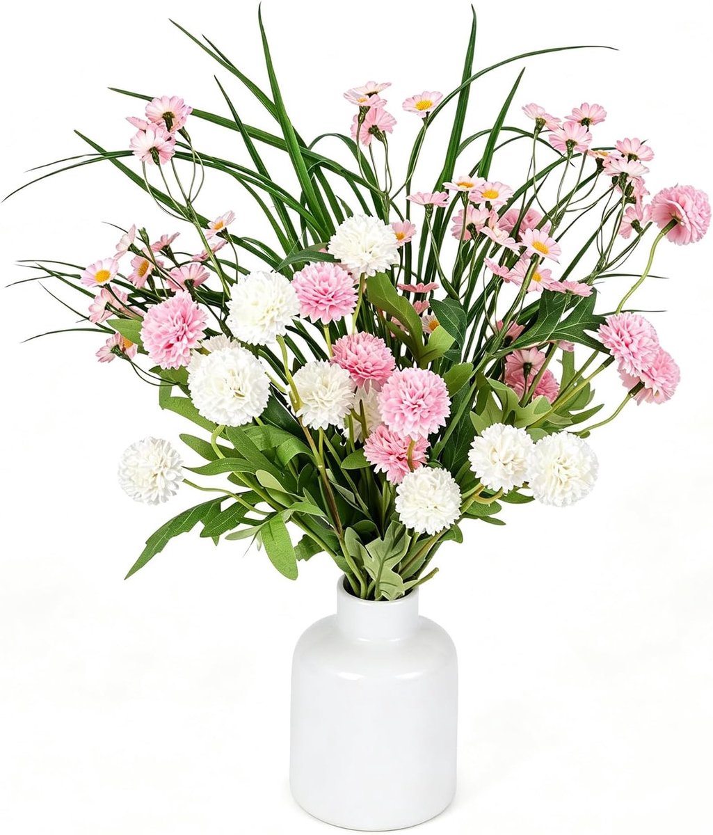 Kunstbloemen, zijden bloemenboeket met natuurlijke look, bloemstuk voor vaas, tafelstuk, huis, bruiloft, woonkamer en lentedecoratie