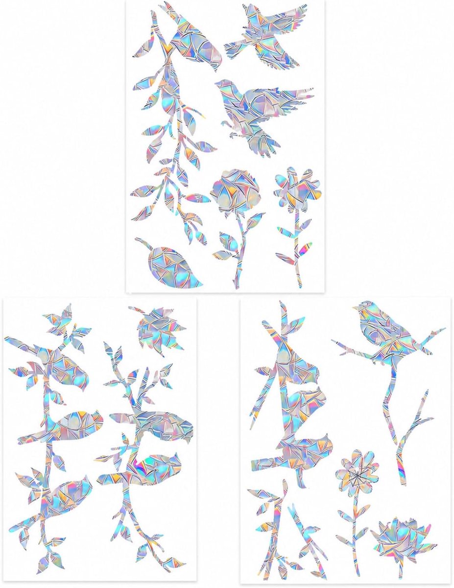 Raamstickers Vogelbescherming, Raamstickers Vogelbescherming met Prisma-effect, Herbruikbare Zelfklevende Raamstickers tegen Vogelaanvaring, Zonnevanger Raamdecoratie