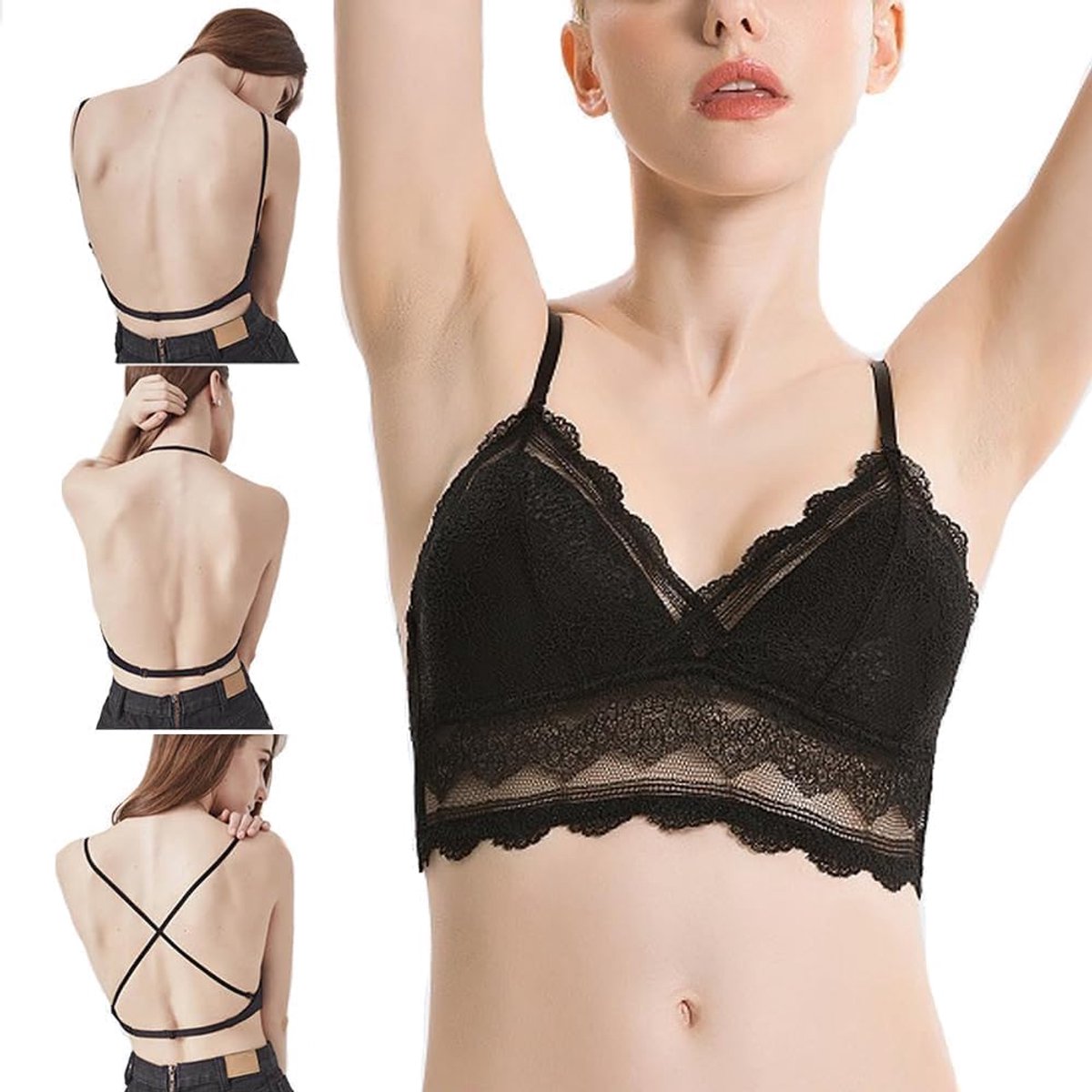 Bralette Kanten Bh Rugloze Met Gekruiste Bandjes Bh Top Zonder Beugel Open Rug Kanten Crop Top Voor Blouse Jurk Vest en Dagelijks Gebruik