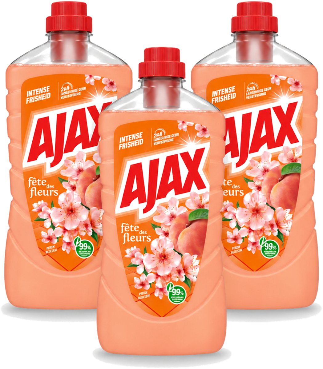 3 x Ajax – Allesreiniger – Perzik – 1000 ml - Voordeelverpakking - 3 stuks