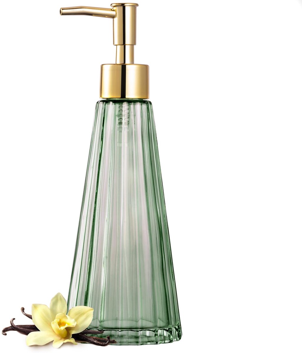 SnelShoppen - Vintage Glazen Zeepdispenser 300ml - Elegante Pompfles voor Vloeibare Zeep, Handontsmetting, Shampoo - Rustieke Decoratie voor Badkamer
