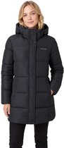 Dames zwarte lange winterjas met capuchon van Seaside. De jas heeft een doorgestikt patroon en steekzakken.