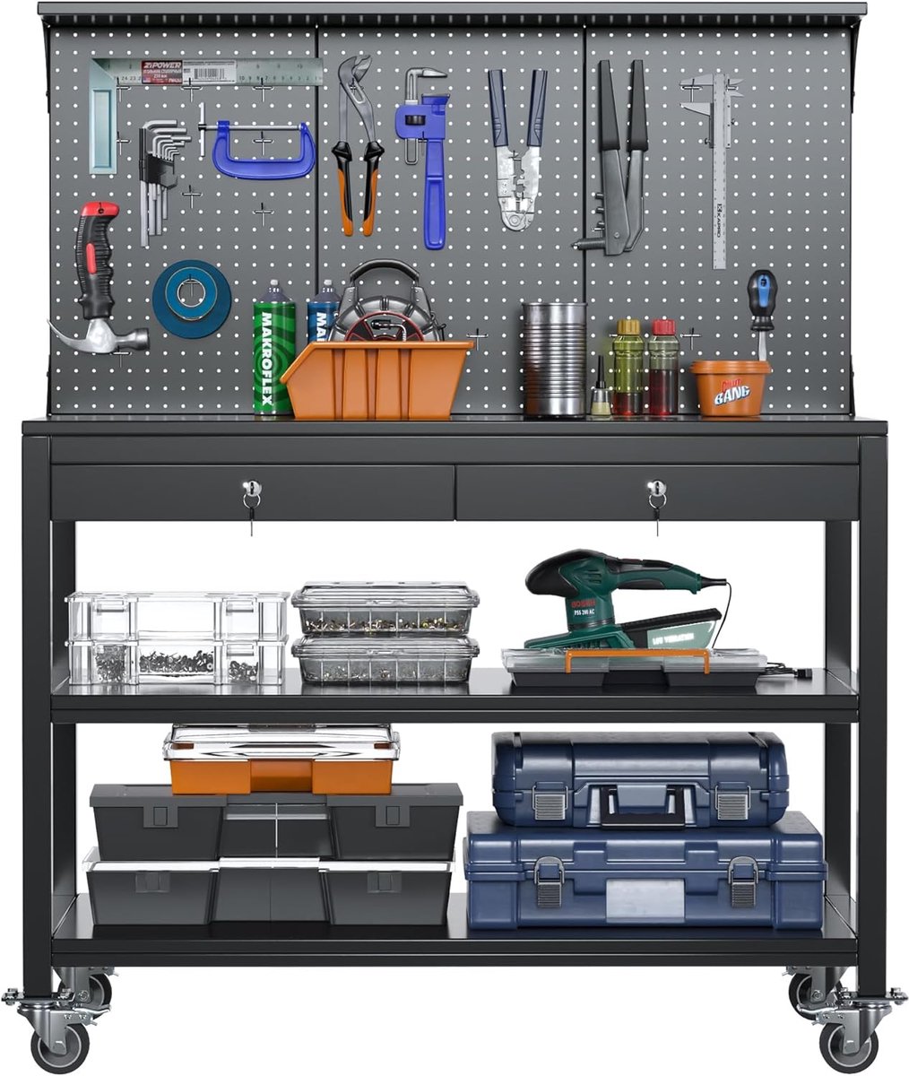 Professionele Werkbank met Wieltjes 100x53x150 cm - Industrohome