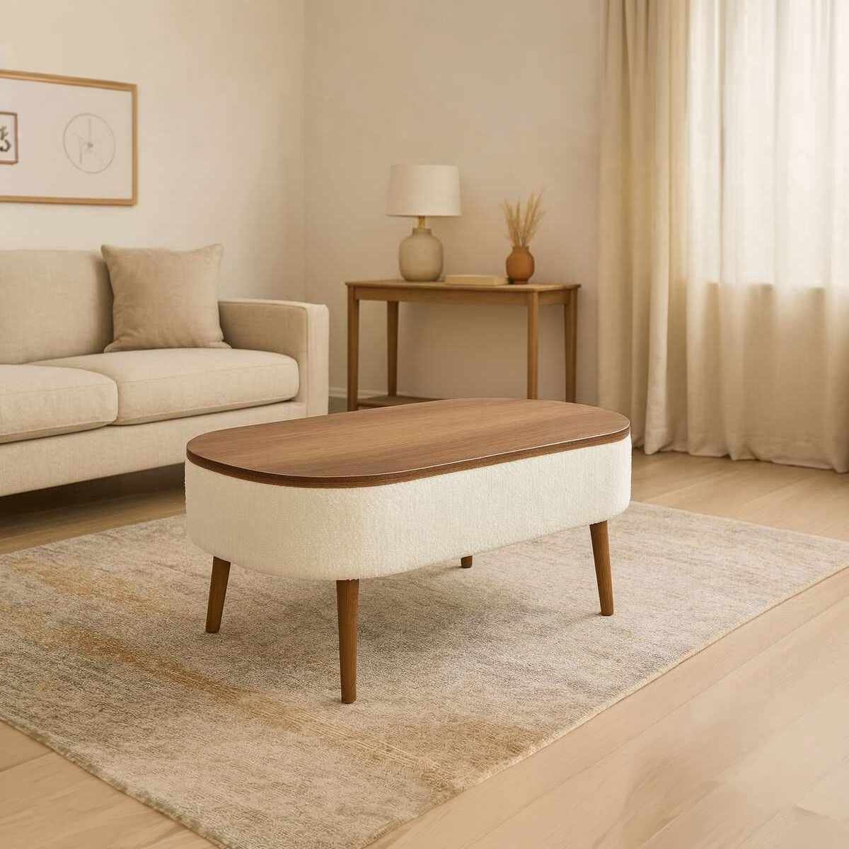 Skye Decor - Noya Salontafel - 90 x 60 x 43 cm - Wit en Walnoot - Essenhouten Poten