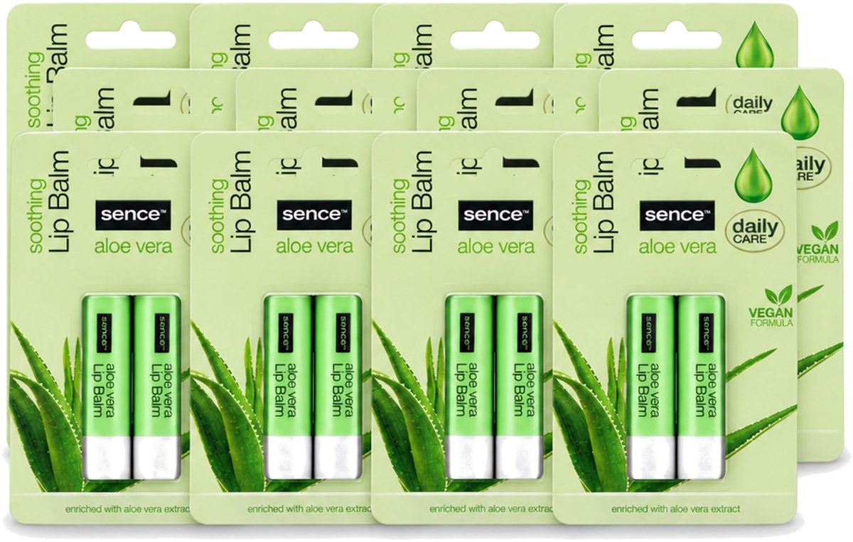 12 x Sence – Lippenbalsem – Aloë Vera – Verzorgend - Voordeelverpakking - 12 stuks