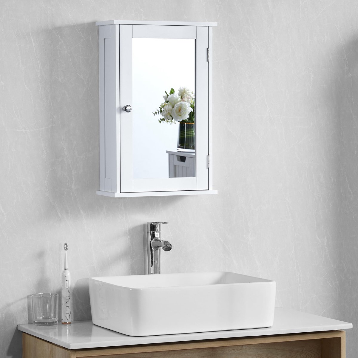 SnelShoppen - Bath Vida Priano Badkamermeubel Wandmontage Enkele Spiegeldeur Wit - Modern Design, Ruimtebesparend, Perfect voor Jouw Badkamer