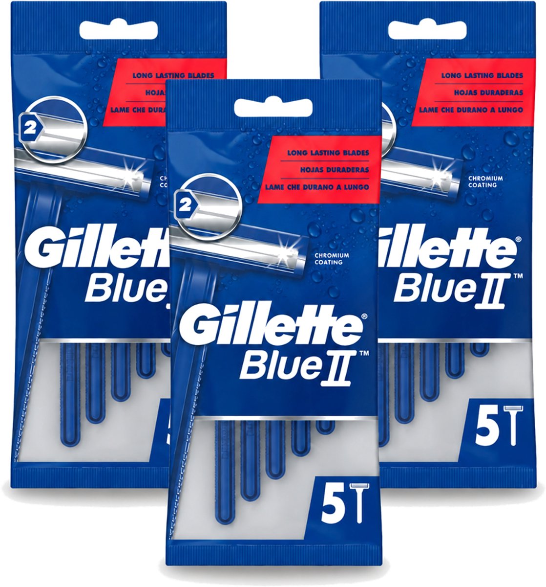 3 x Gillette - Blue II - Wegwerpscheermesjes - Precisie & Comfort - 5 Scheermesjes - Voordeelverpakking - 3 stuks