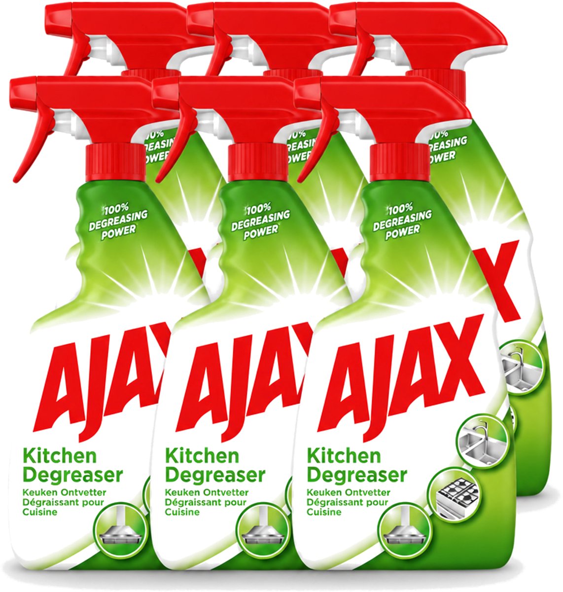 6 x Ajax - Keuken Ontvetter Spray - Verwijdert Hardnekkig Vet - 750 ml - Voordeelverpakking - 6 stuks