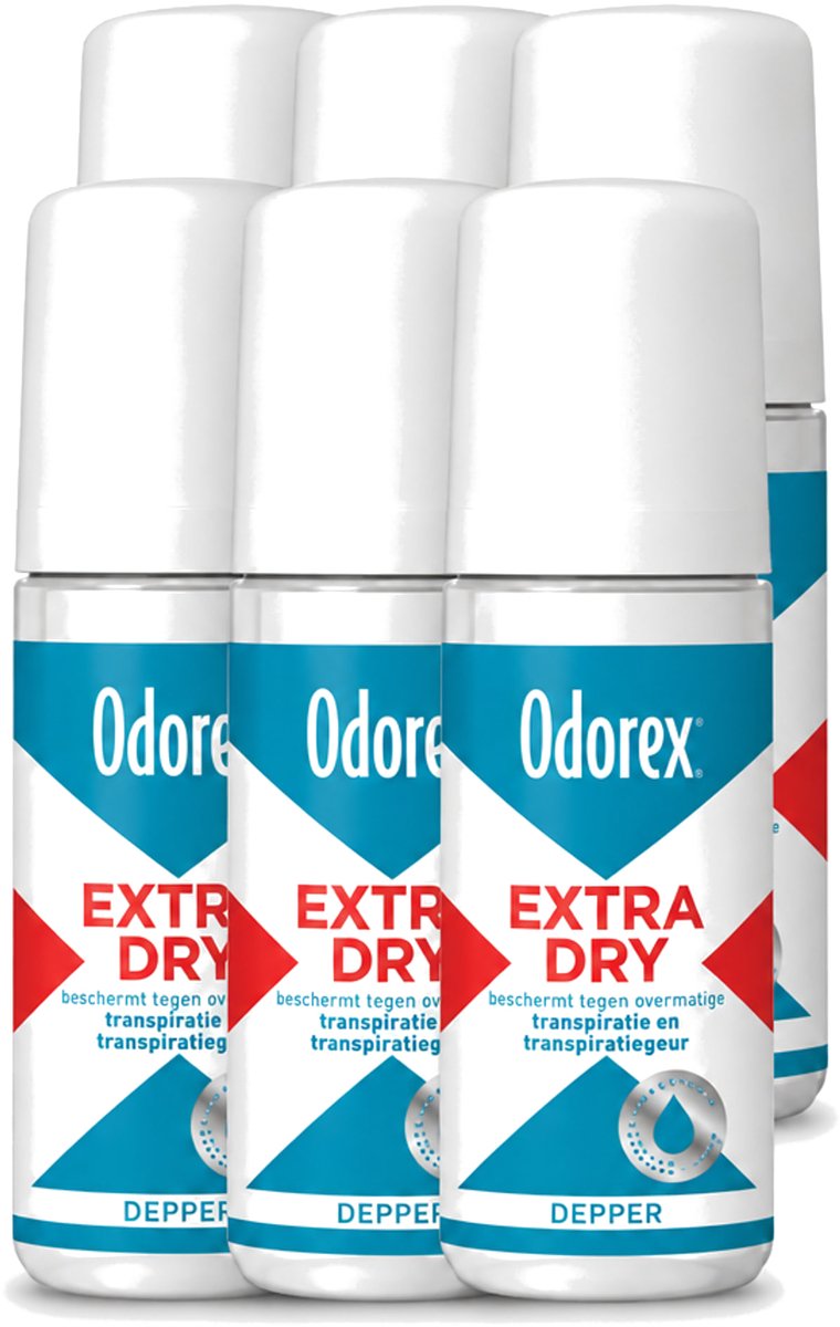 6 x Odorex Depper - Deodorant Roller - Extra Dry - Krachtige Bescherming - 50 ml - Voordeelverpakking - 6 stuks