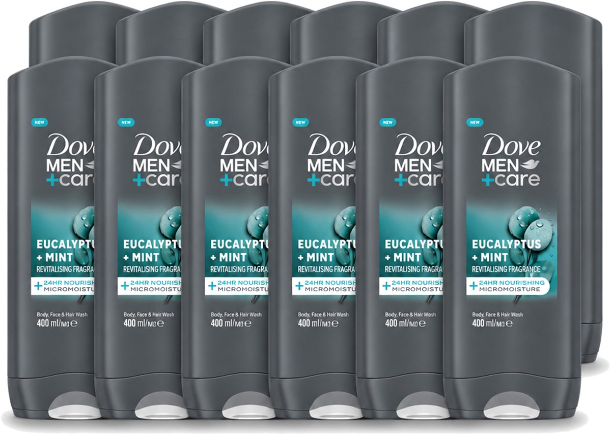 12 x Dove - Douchegel - Men+ Care Eucalyptus + Mint - Verfrissend en kalmerend - 400 ml - Voordeelverpakking - 12 stuks