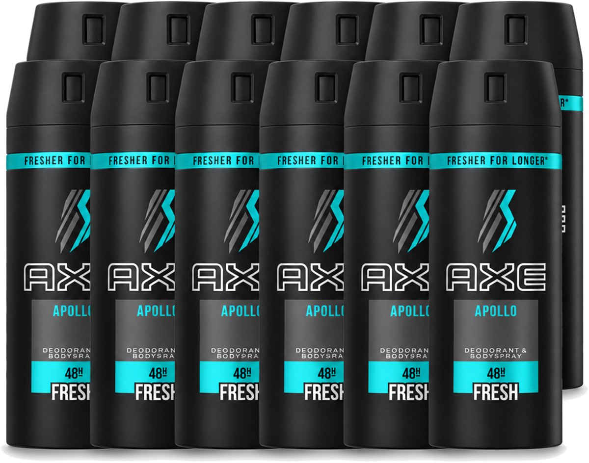 12 x Axe - Deodorant Bodyspray - 48hrs Non Stop Fresh - Apollo - 150 ml - Voordeelverpakking - 12 stuks