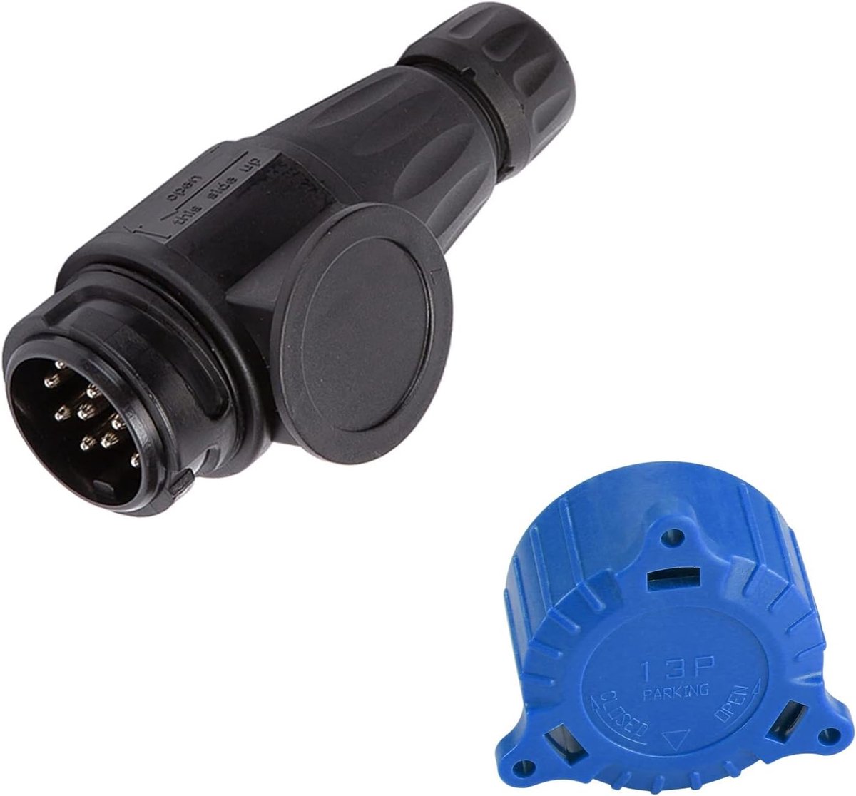 13 Pin Trailer Plug With Parking Protect Cover, 12V Waterproof 13 Pin Trailer Plug Connector, for Truck RV Cars - ShopVlot