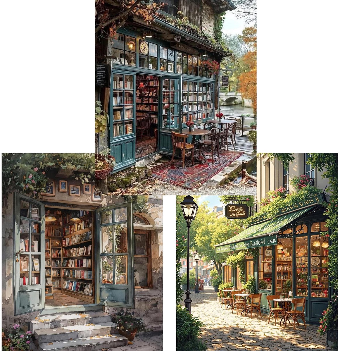 SnelShoppen - 3 Stuks Boekhandel Schilderen op Nummer Volwassenen - DIY Verf op Nummer met Acrylverf - Woondecoratie 30 x 40 cm - Creatief Cadeau voor