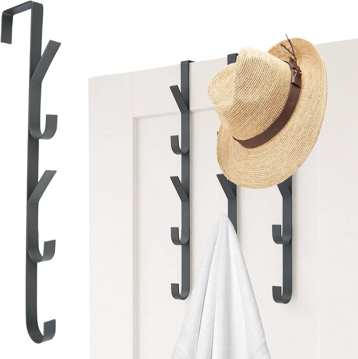 3 stuks verticale deurhaken om op te hangen, 5 haken, voor handtassen (grijs) - ShopVlot