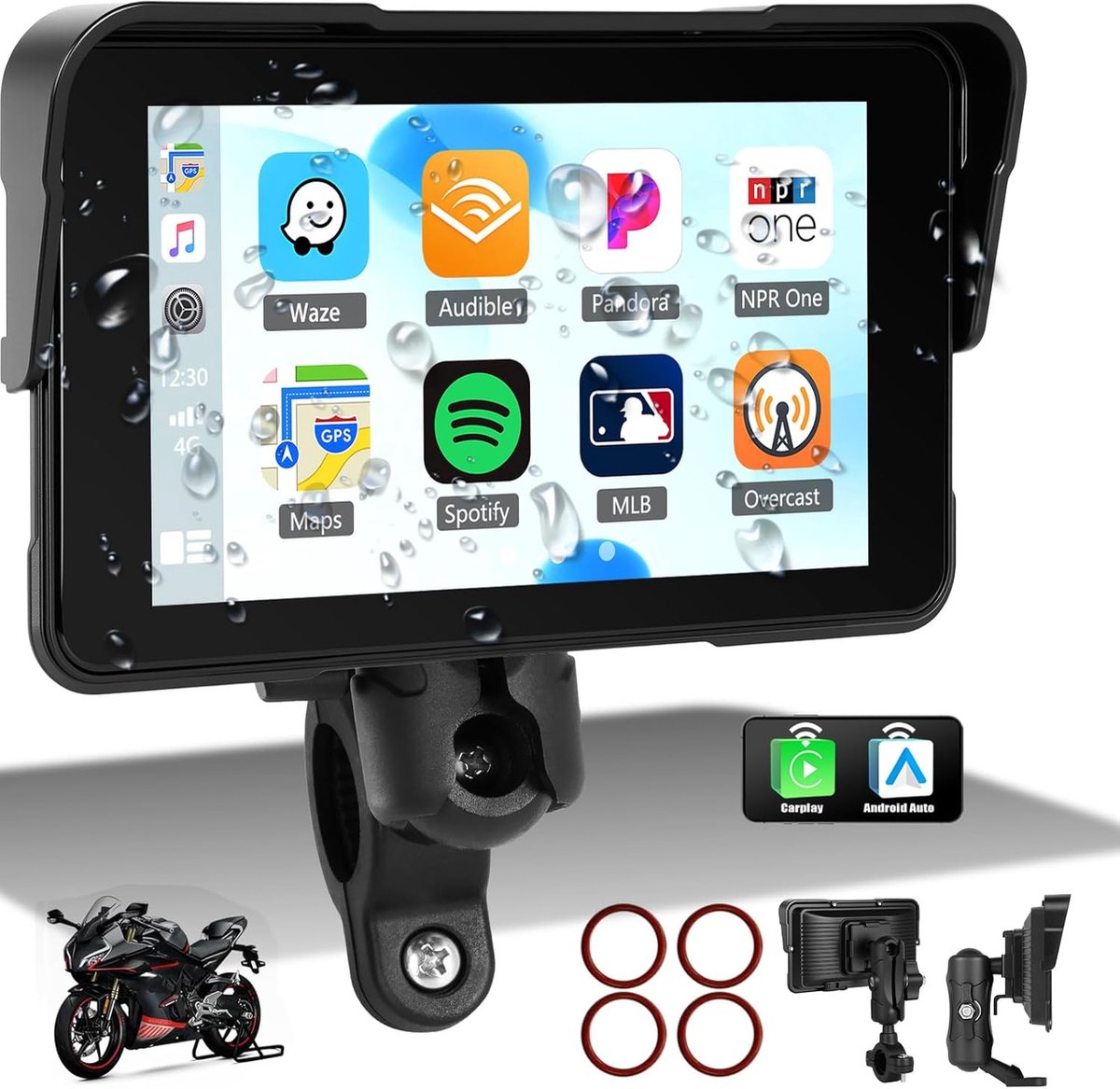 SIXTOP Motorcycle GPS CarPlay Screen with Wireless CarPlay and Android Car Portable Waterproof IP68 Waterproof 5-Inch - ShopVlot