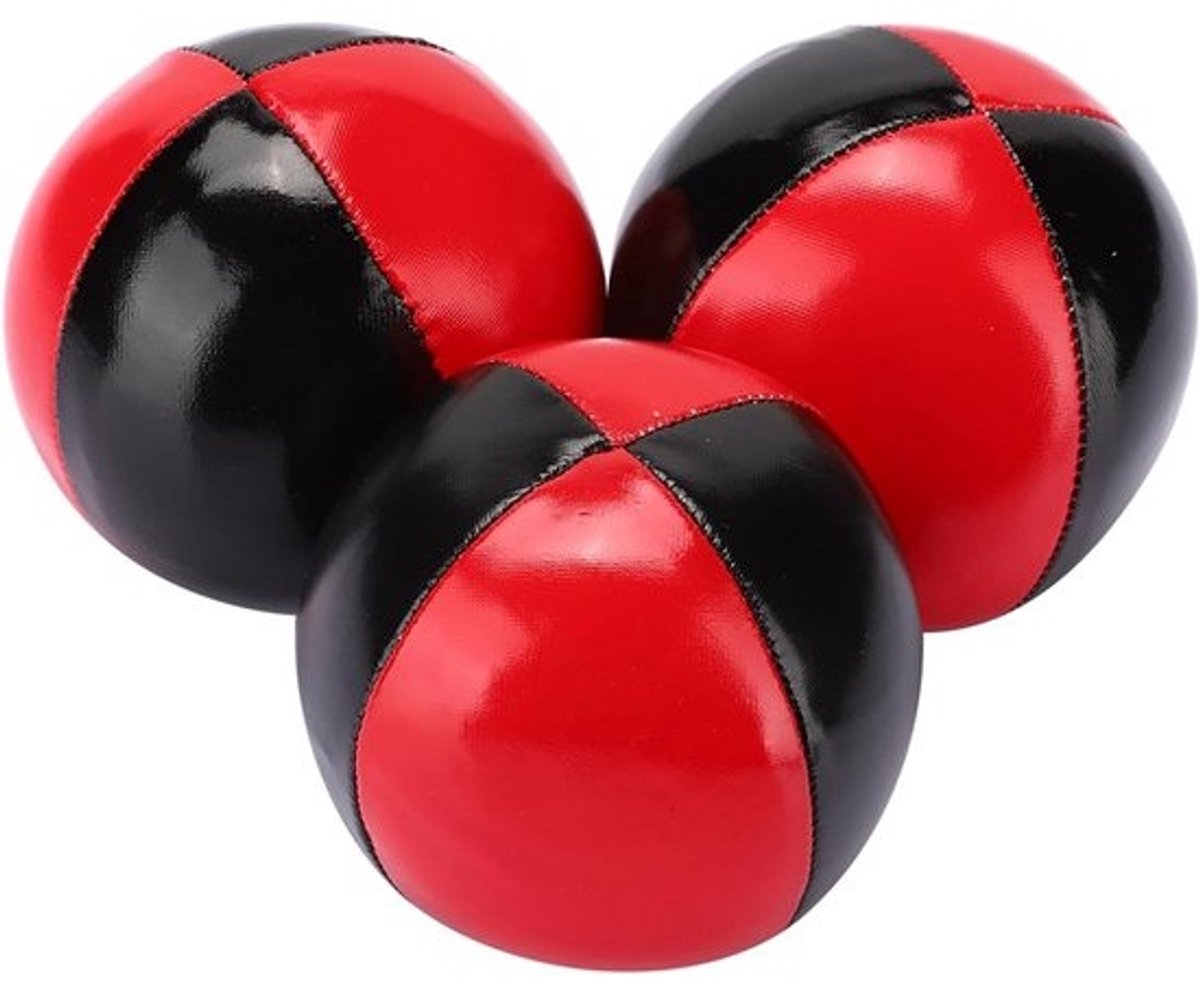 Jongleerballenset - Oefenballen - Vaardigheden verbeteren - Scheurvast PU-leer - 3 stuks - Rood en zwart