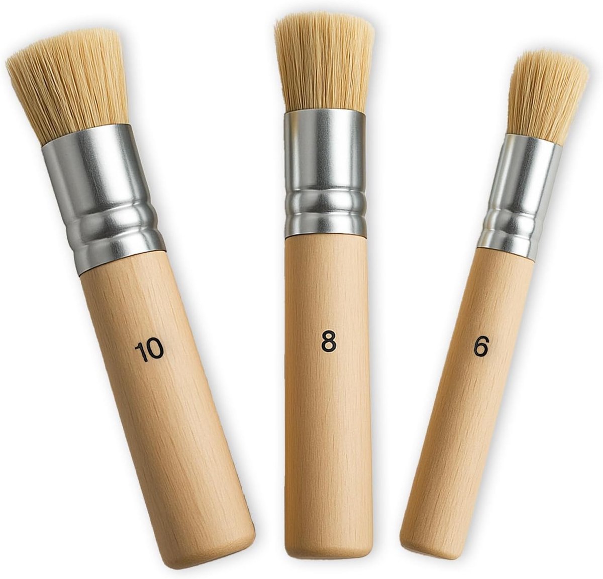 Set van 3 ronde sjablonkwasten met natuurlijke haren voor acryl, olie en aquarel schilderen, ideaal voor DIY knutselprojecten en sjabloneren (3 maten)